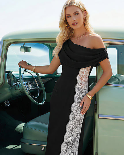 Lace Satin Off Shoulder Mermaid Maxi Evening Dresses