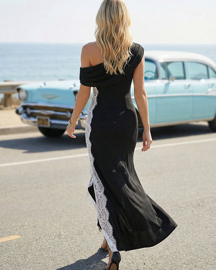 Lace Satin Off Shoulder Mermaid Maxi Evening Dresses