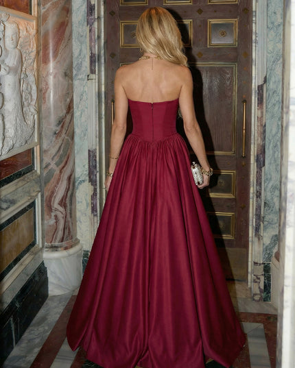 Metallic Satin Corset Strapless Pleated Sweetheart Evening Dresses