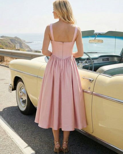 Satin Corset Sweetheart Pleated Wedding Guest Dresses