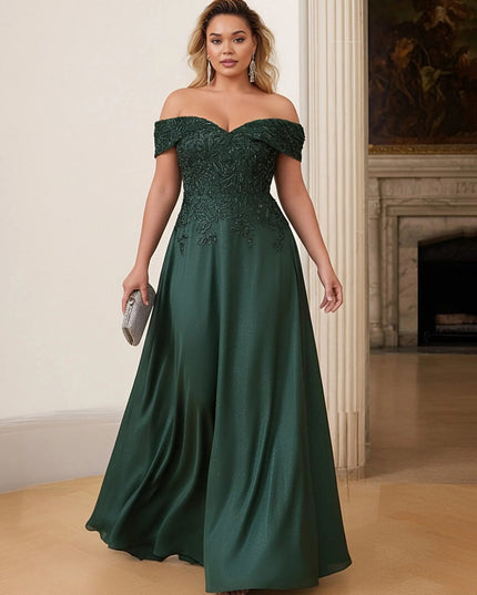 Satin Off the Shoulder Lace Appliques Evening Dresses