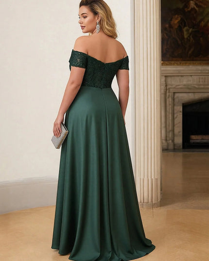 Satin Off the Shoulder Lace Appliques Evening Dresses