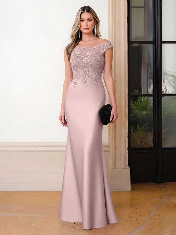 Scoop Neck Satin Corset Lace Appliques Evening Dresses