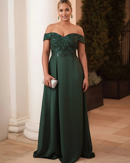 Satin Lace Appliques Off the Shoulder Evening Dresses