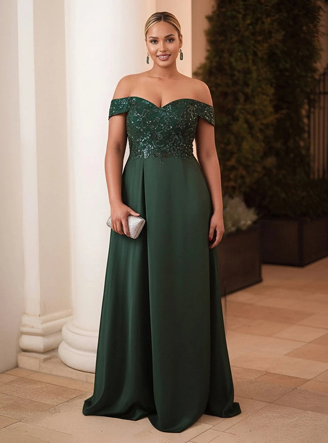 Satin Lace Appliques Off the Shoulder Evening Dresses