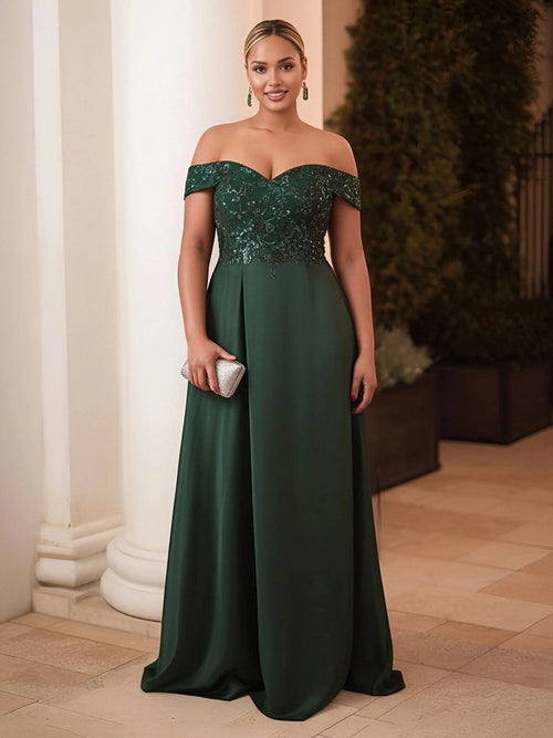 Satin Lace Appliques Off the Shoulder Evening Dresses