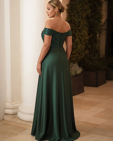 Satin Lace Appliques Off the Shoulder Evening Dresses