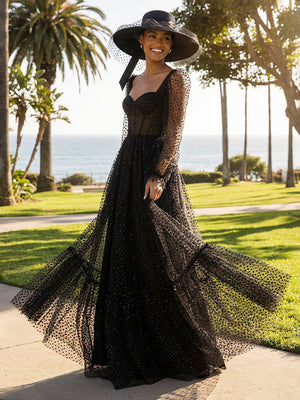 Tulle Sweetheart Corset Long Sleeves Evening Dresses