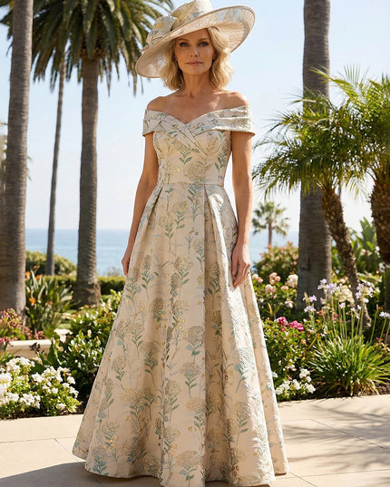 Floral Off the Shoulder Corset Pleated Evening Dresses