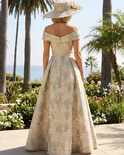 Floral Off the Shoulder Corset Pleated Evening Dresses