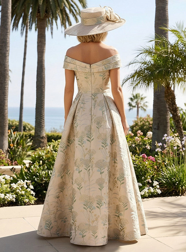 Floral Off the Shoulder Corset Pleated Evening Dresses