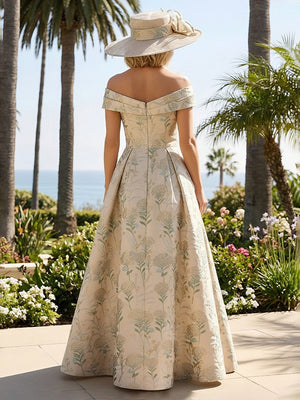 Floral Off the Shoulder Corset Pleated Evening Dresses