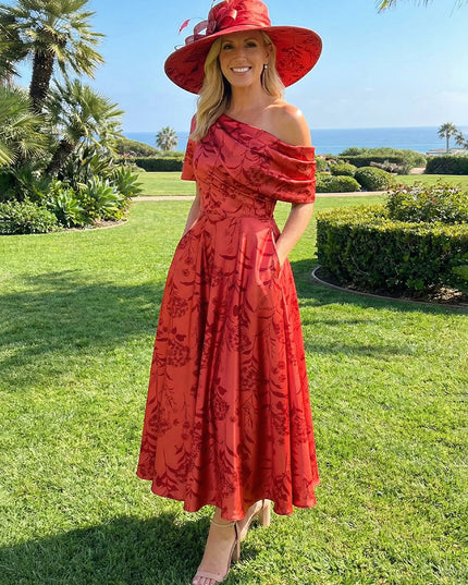 Floral One Shoulder Corset Pleated Evening Dresses