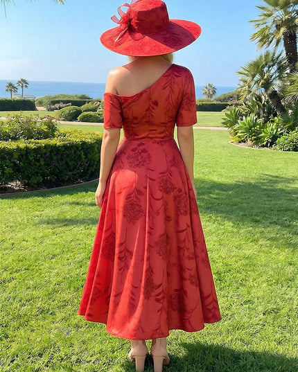 Floral One Shoulder Corset Pleated Evening Dresses