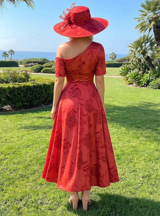 Floral One Shoulder Corset Pleated Evening Dresses