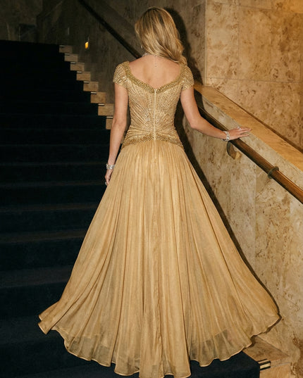 A Line Sweetheart Elegant Pleated Evening Dresses with Beadings & Scarf