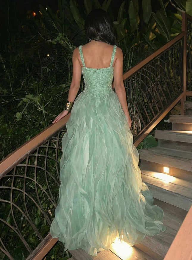 A Line Sweetheart Pleated Sleeveless Chic Evening Dresses with Beadings