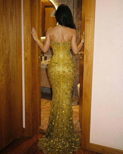 Mermaid Strapless Corset Sequined Evening Dresses with Beadings