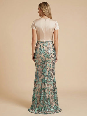 Sequin Embroidery Mermaid V Neck Floor Length Formal Dresses