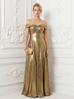 Metallic Satin A Line Off the Shoulder Pleats Corset Evening Dresses
