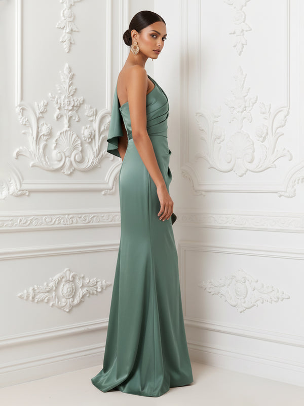 Satin One Shoulder Mermaid Ruched Corset Evening Dresses