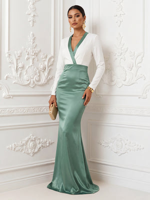Satin Mermaid V Neck Simple Corset Evening Dresses