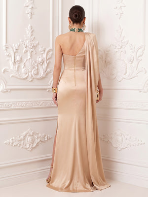 Satin Mermaid One Shoulder Slit Corset Evening Dresses