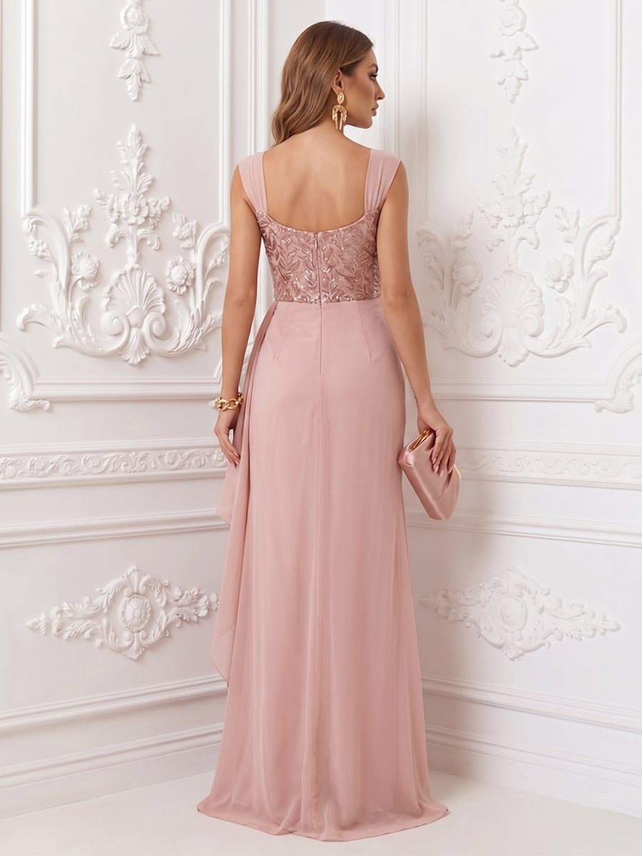 Satin Mermaid Square Neck Ruffles Ruched Evening Dresses