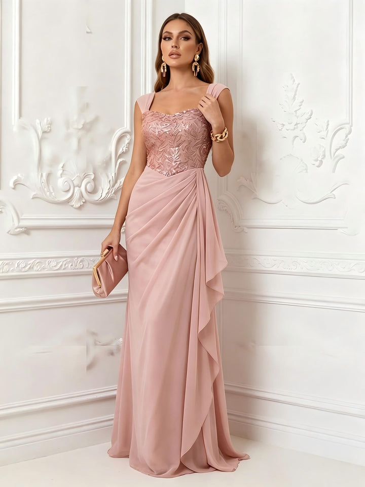Satin Mermaid Square Neck Ruffles Ruched Evening Dresses
