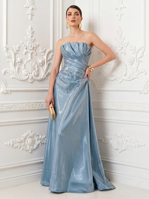 Satin A Line Strapless Corset Ruched Evening Dresses