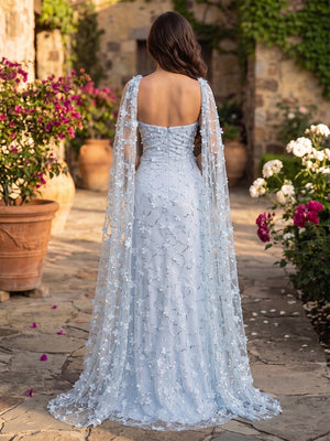 3D Flower Appliques Mermaid Halter Sash Glitter Evening Dresses