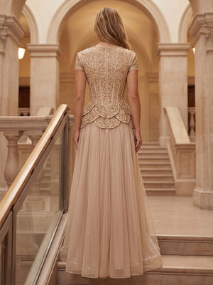 Sequin Sheath Round Neck Corset Pleats Evening Dresses