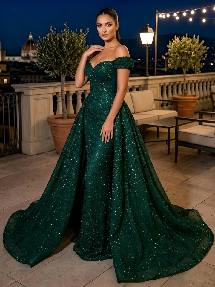 Sequin A Line Off the Shoulder Glitter elegent Evening Dresses for Women