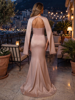Satin Mermaid Square Neck Sequin Floral Ruffles Evening Dresses