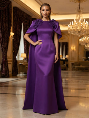 Satin Mermaid Scoop Neck 3D Flowers Ruched Evening Dresses