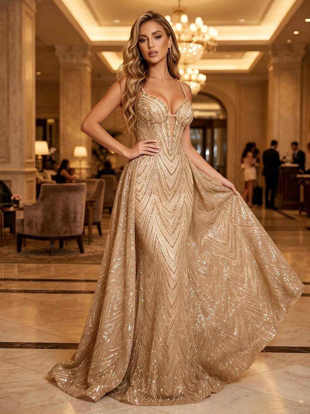 Sequin A Line Spaghetti Straps Cut Out Ruched Evening Dresses