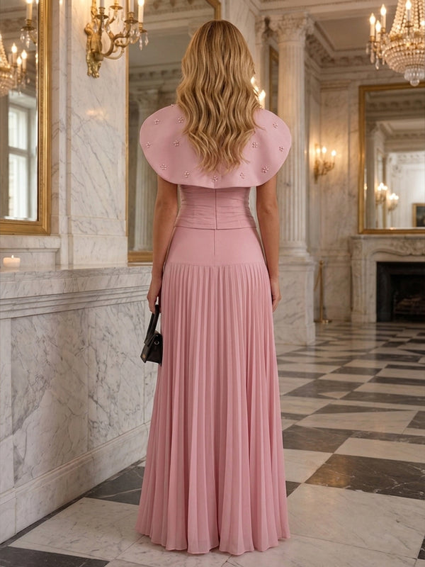 Chiffon A Line Strapless Cape Ruched Evening Dresses