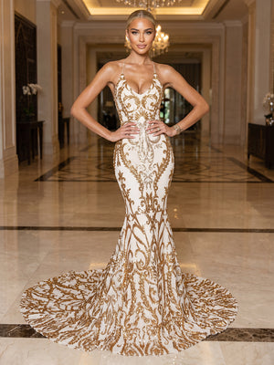 Sequin Floral Mermaid Spaghetti Straps Glitter elegent Evening Dresses for Women