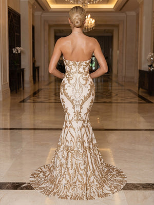 Sequin Floral Mermaid Spaghetti Straps Glitter elegent Evening Dresses for Women