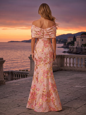 Jacquard Mermaid Off the Shoulder Ruched elegent Evening Dresses