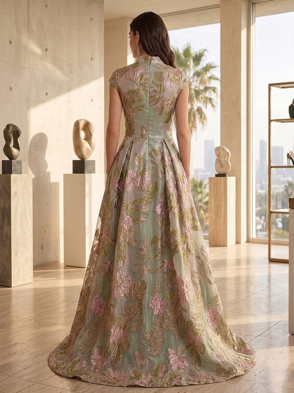 Jacquard A Line V Neck Ruched elegent Evening Dresses for Women