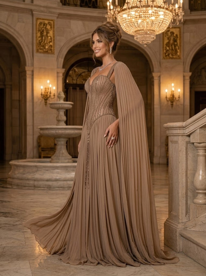Chiffon A Line Sweetheart Sequin Pleats Evening Dresses