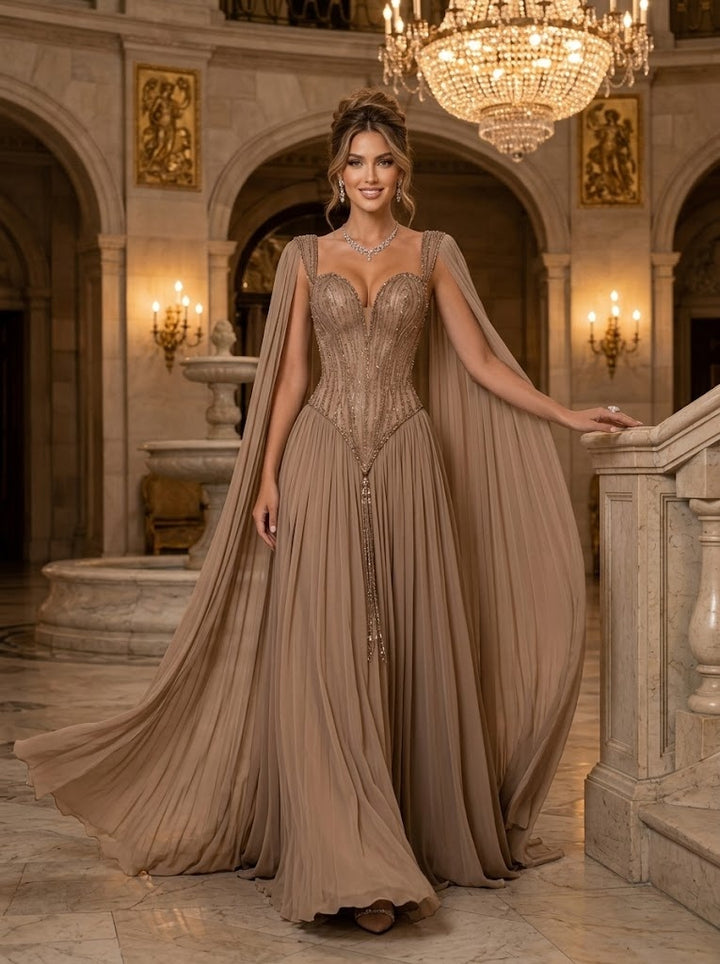 Chiffon A Line Sweetheart Sequin Pleats Evening Dresses