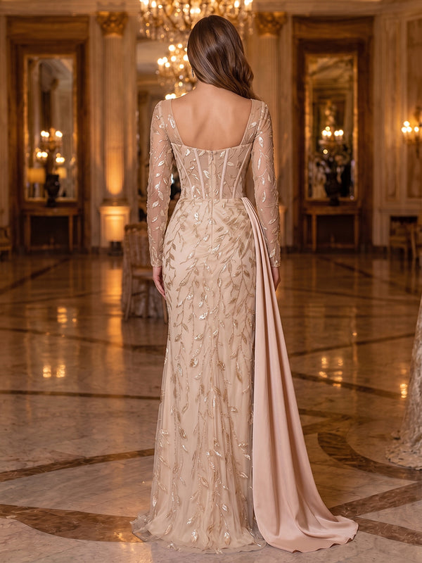 Satin Mermaid Sweetheart Sequin Sash Evening Dresses