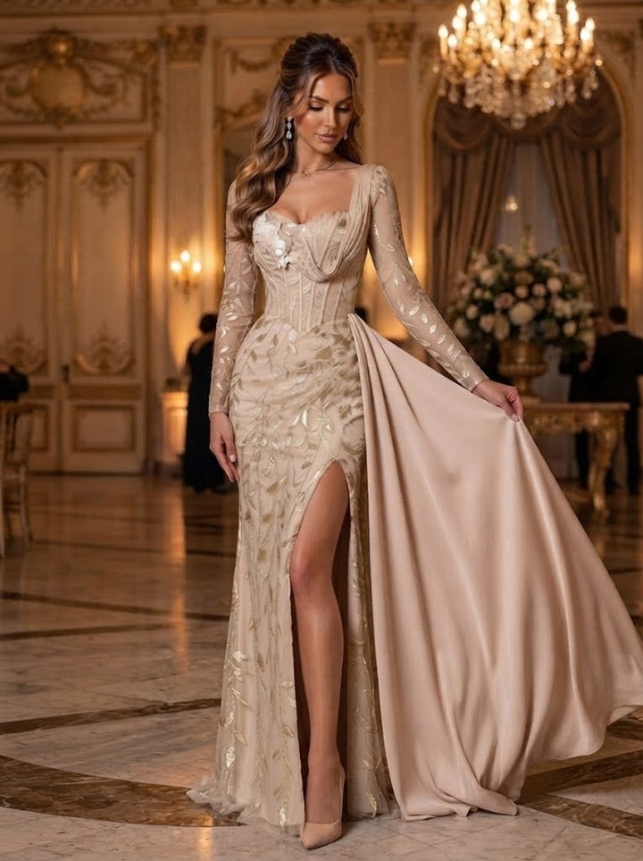 Satin Mermaid Sweetheart Sequin Sash Evening Dresses