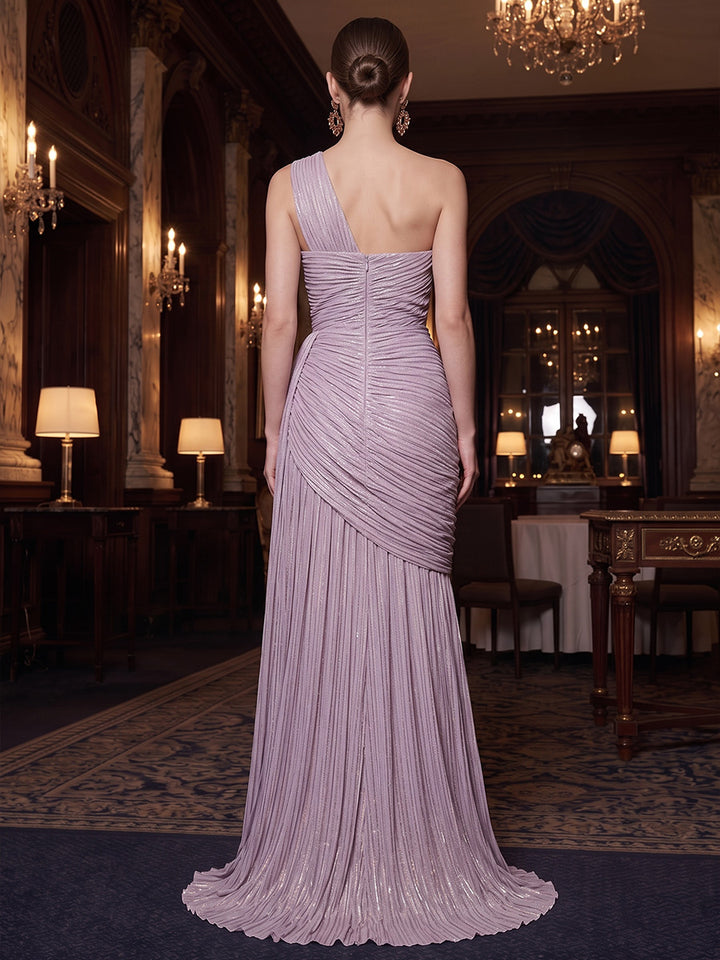 Metallic Satin Mermaid Off the Shoulder Pleats Ruched Bodycon Evening Dresses