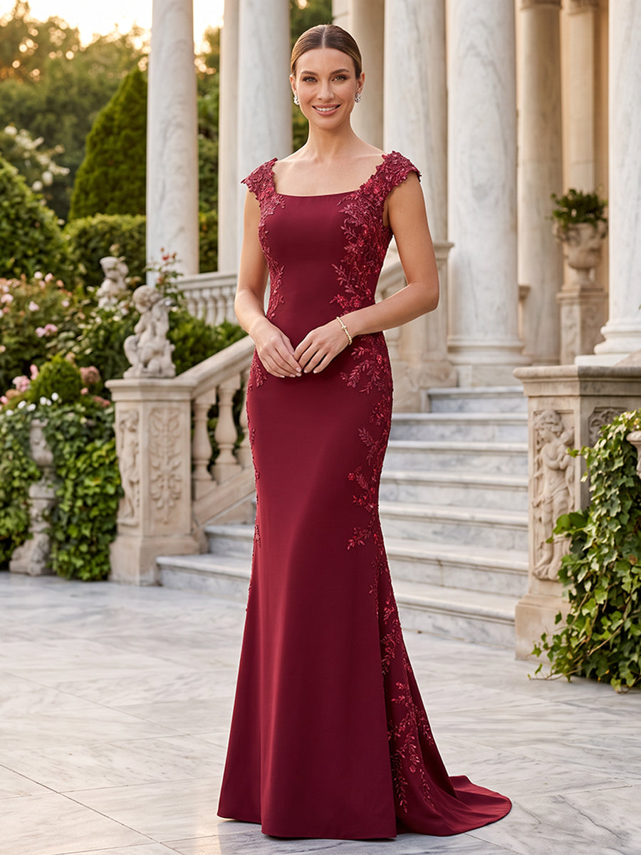 Satin Mermaid Square Neck Spaghetti Straps Evening Dresses