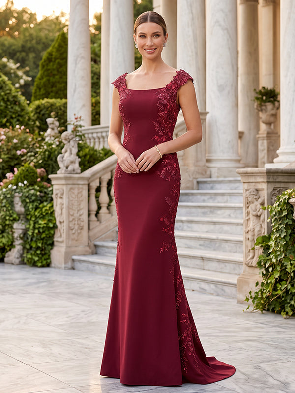 Satin Mermaid Square Neck Spaghetti Straps Evening Dresses