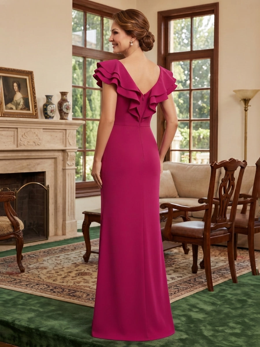 Satin Mermaid Off the Shoulder Ruched Waist Side Slit Evening Dresses