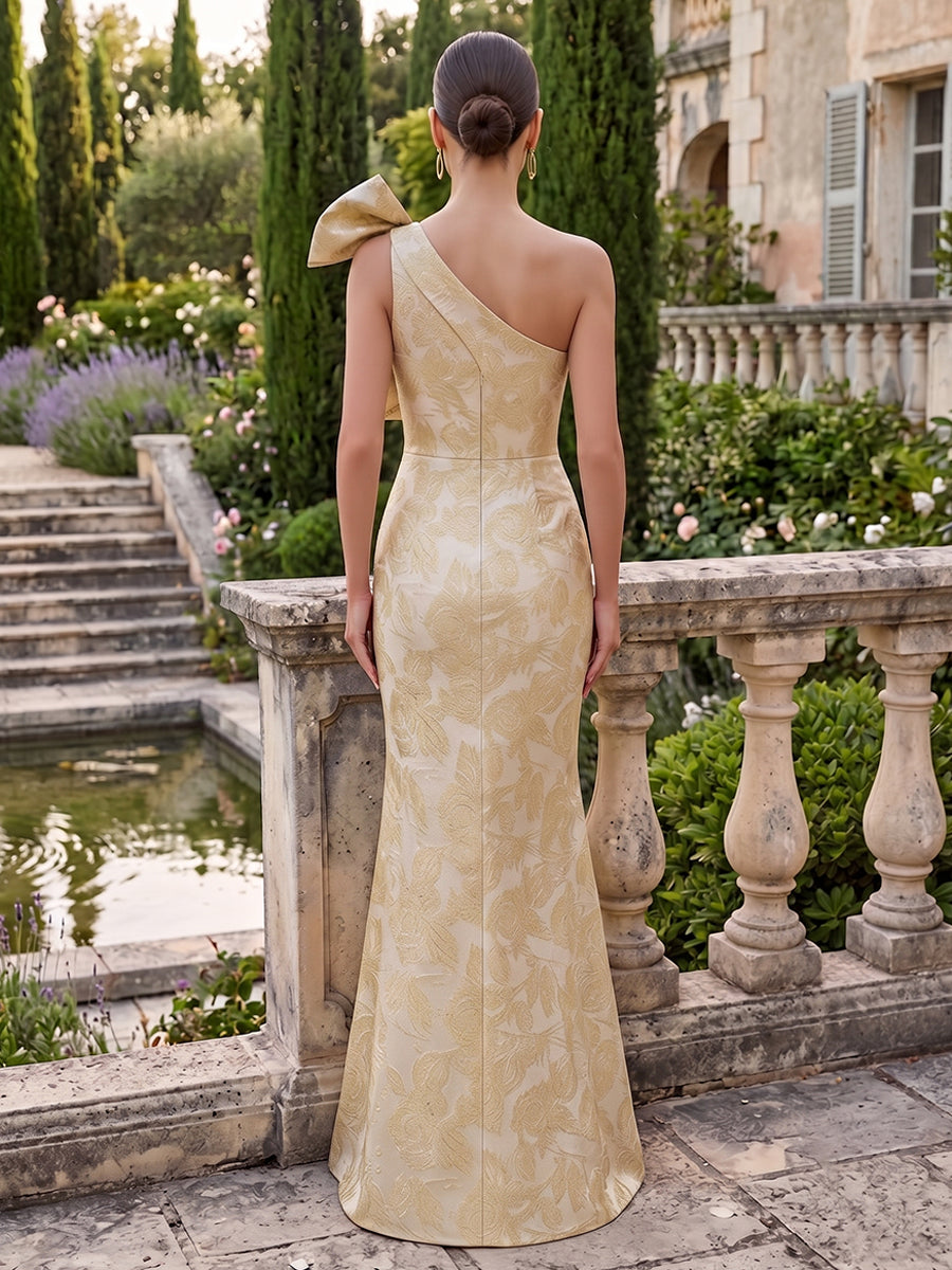 Jacquard Mermaid One Shoulder Floral Evening Dresses